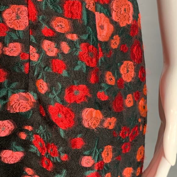 LELA ROSE Size 6 Black Red Silk Blend Floral Evening Cocktail Dress - Picture 8 of 11